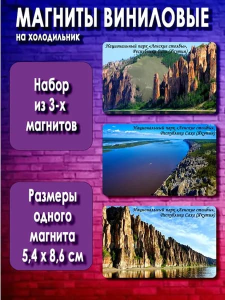 магниты «Ленские столбы». 3 шт размером 5,4*8,6 см