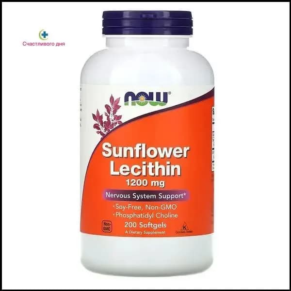 Лецитин подсолнечника 1200 мг NOW Sunflower Lecithin 1200 mg, 200 капсул