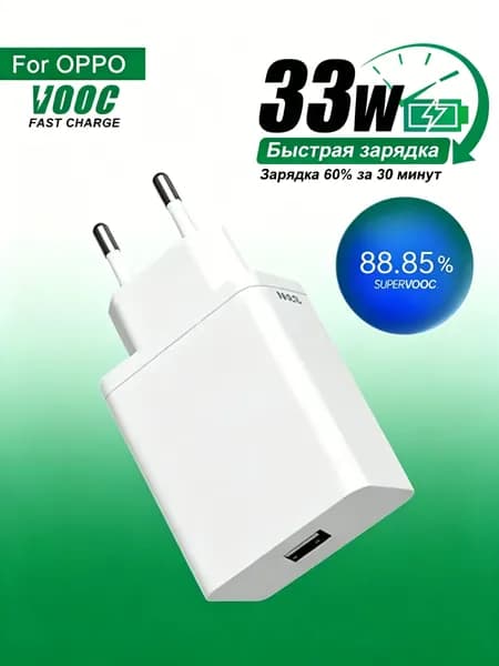 СВЕРХБЫСТРАЯ ЗАРЯДКА 80W/33W для OPPO OnePlus Realme, комплект с кабелем Type-C 1.5м 6A, защита от перегрева