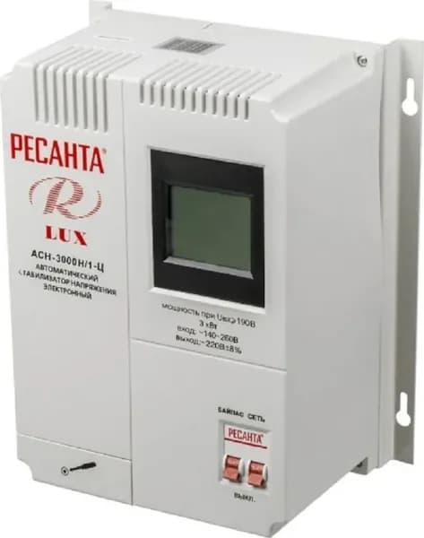 Стабилизатор напряжения Ресанта LUX АСН-3000Н/1-Ц однофазный, релейный, настенный, 2 розетки, 140-260В, 50Гц, 3кВт / электрика