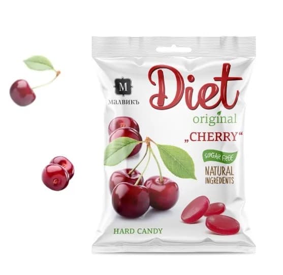 Карамель леденцовая без сахара на изомальте "МАЛВИКЪ Diet" Вишня 50гр х 3шт