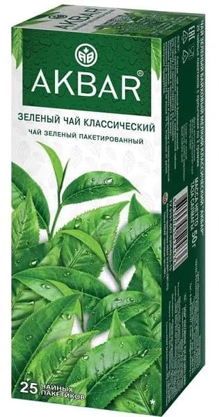 Чай в пакетиках зеленый AKBAR классический, 25 шт