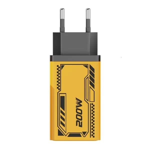 Интеллектуальное 200W устройство с 4 портами, двойной тип CREATE USB, безопасная зарядка для телефонов и планшетов, Желтый - EU Plug