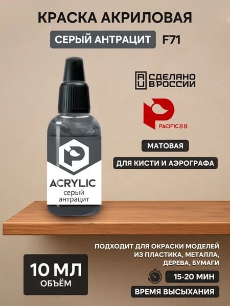 F71 Pacific88 Краска акриловая Серый антрацит (anthracite grey) Объем: 10 мл.