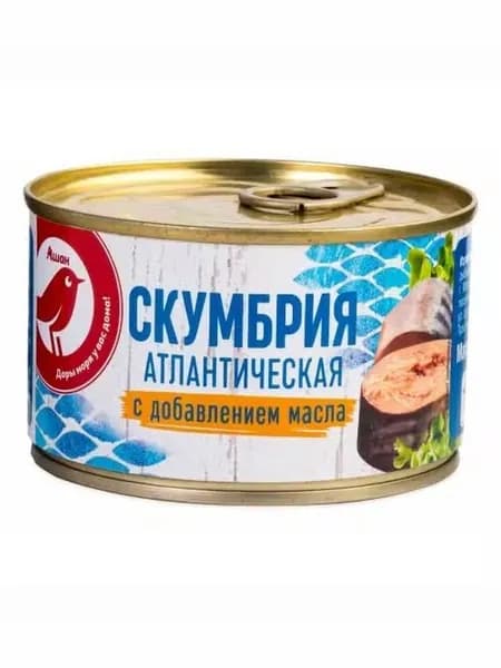 Скумбрия АШАН Красная птица Атлантическая натуральная в масле 250 г