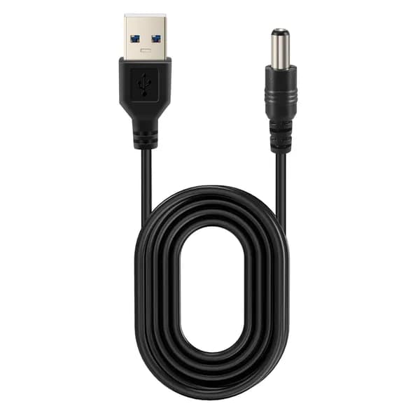 USB-кабель 5,5 мм / 2,1 мм, 5 В постоянного тока, кабель питания с цилиндрическим разъемом (черный, 75 см)