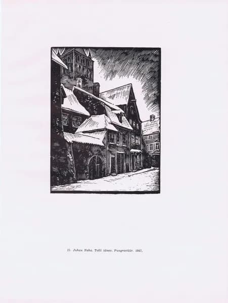 Эстония. Таллин (Таллинн). Улица Толли. Юхан Наха. Антикварная цинкография. СССР, 1959 год