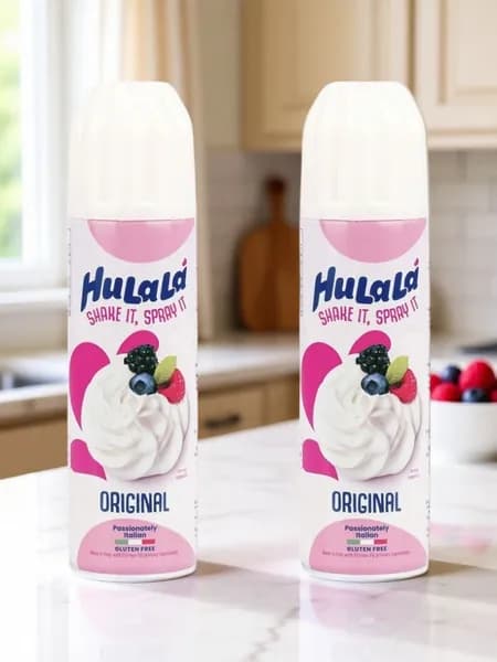 Взбитые сливки в баллоне Hulala на растительных маслах 24% ультрапастеризованные без глютена 2*250 г
