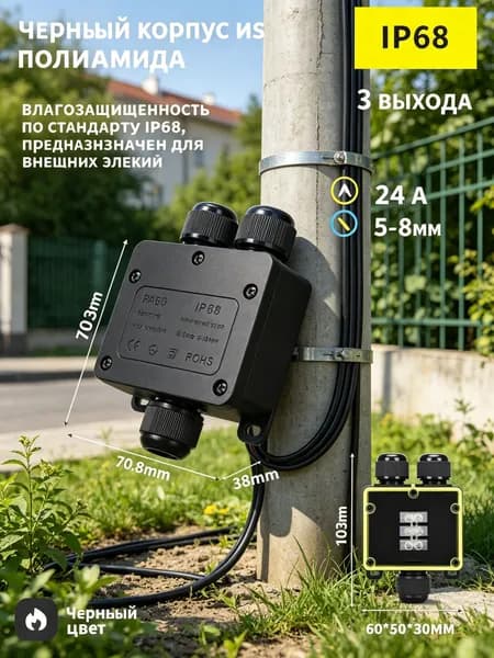 Муфта соединительная / Распределительная коробка водонепроницаемая на 3 выходов F2-3T-3PВнешняя линия 5 мм-8 мм IP68c