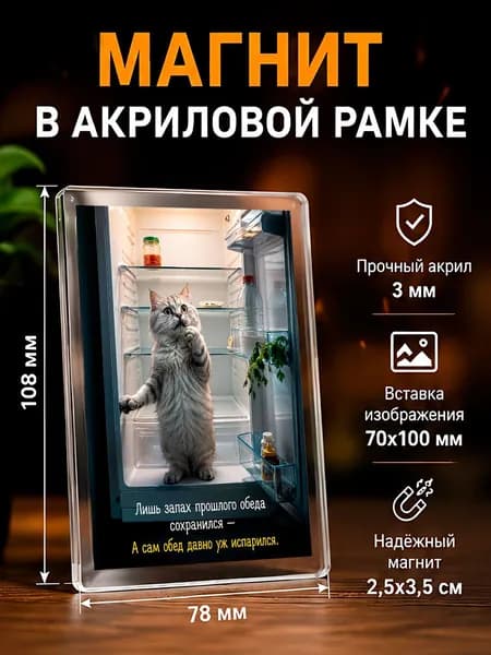 Акриловый магнит на холодильник с приколом, 7,8*10,8 см., 1 штука.