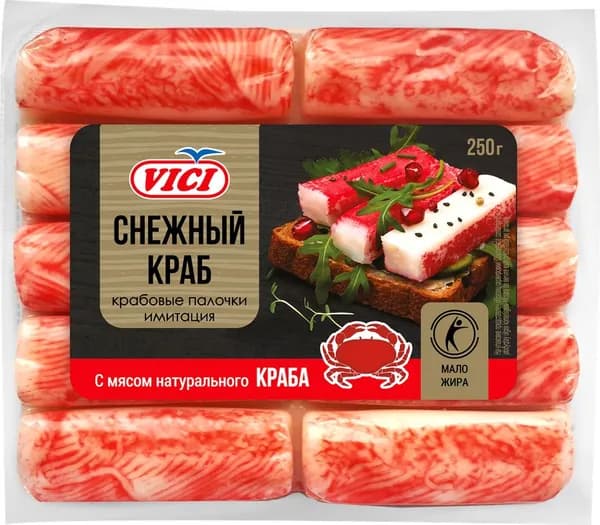 Крабовые палочки VICI с мясом натурального краба (имитация), 250г 3 шт.