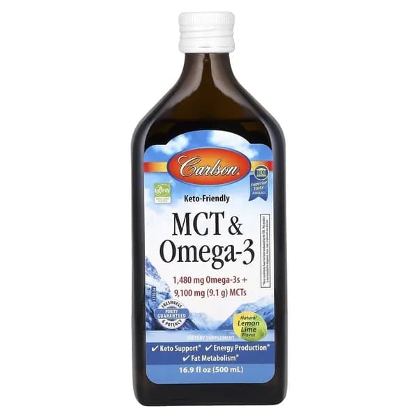 Carlson, масло MCT и омега-3, вкус лимон-лайм, MCT & Omega 3, Keto-Friendly, 500 мл