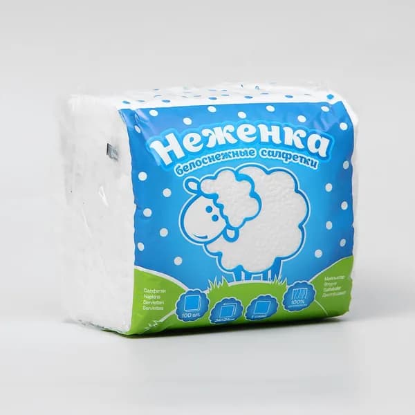 Салфетки бумажные белые столовые Неженка, 1 слой, 24*24 см, 100 шт.