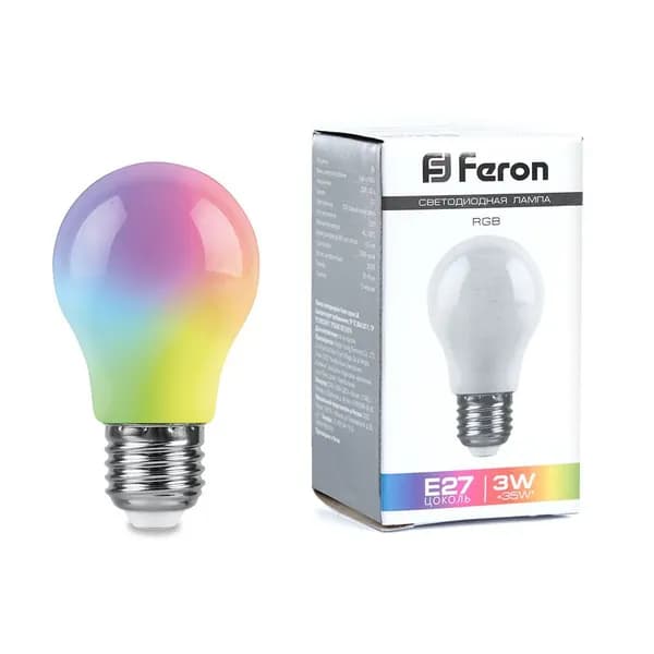 Лампа светодиодная Е27 мощность 3W цвет RGB Feron LB-375 38118 Упаковка 1 штука