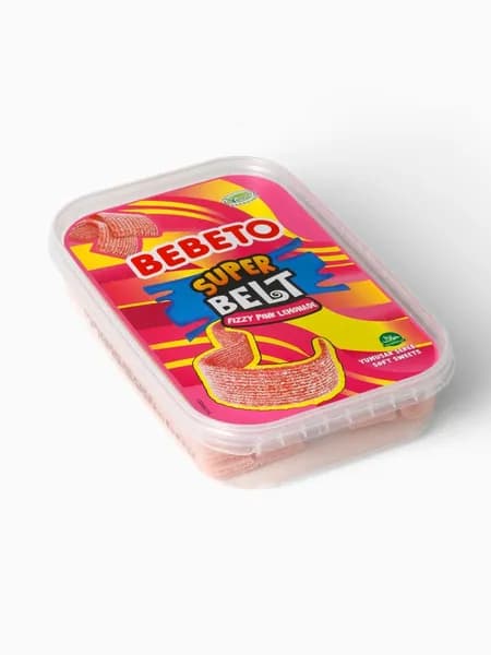 BEBETO Жевательный мармелад SUPER BELT FIZZY PINK&LEMONADE  со вкусом лимона и клубники 400 г.