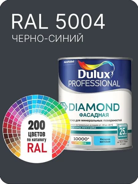 Краска для минеральных и деревянных фасадов Dulux Diamond цвет черно-синий Ral 5004 0.8 л.