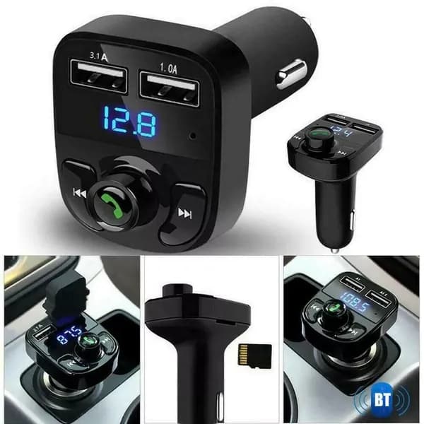 FM трансмиттер Bluetooth автомобильный / Адаптер быстрой зарядки для телефона в прикуриватель 2USB / черный