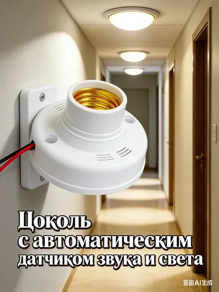 Патрон Е27 с автоматическим датчиком звука и света включается в темноте от шума, для LED и энергосберегающих ламп