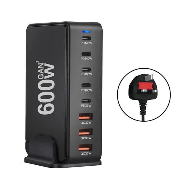 6-портовое зарядное устройство GaN 600W PD, Черный - UK