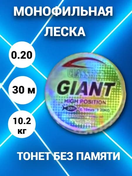 Леска поводковая с флюорокарбоновым покрытием для рыбалки демисезонная, для лета и для зимы, CLASs777 GIANT 30м 0.20мм