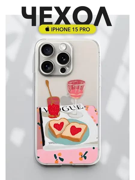 Чехол на iPhone 15 Pro Прозрачный Принт Десерт коллаж