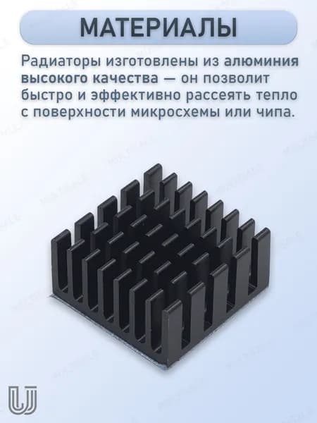 Алюминиевый радиатор для микросхем 20x20x10 с термоскотчем 3M 8810, 3 шт., чёрный