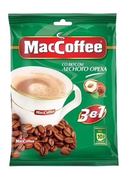 Кофейный напиток MacCoffee 3в1 со вкусом лесного ореха растворимый 10шт х 18г