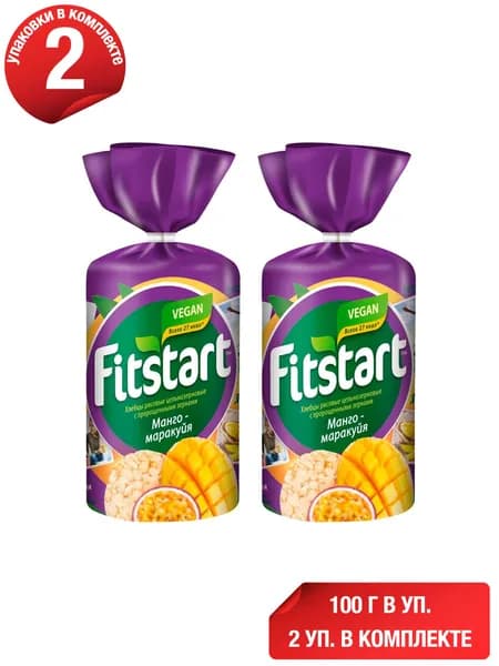 Хлебцы рисовые Мистраль Fitstart с пророщенными зернами манго-маракуйя 100 г, набор: 2 штуки