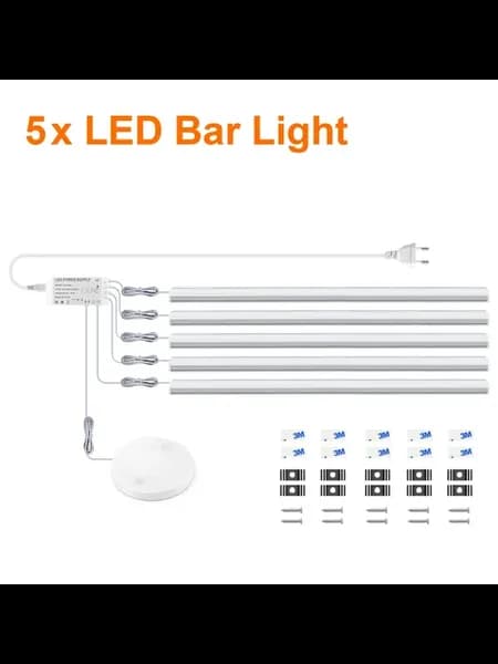 5 LED-светильников для шкафа, 30 см, теплый белый