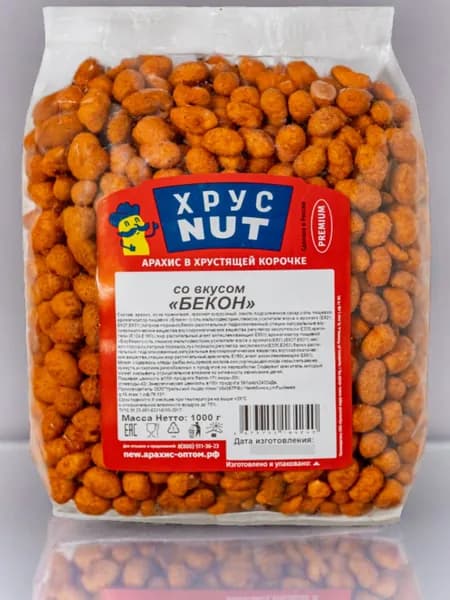Арахис жареный соленый с хрустящей корочкой ХрусNUT в глазури к пиву со вкусом Бекон 1 кг