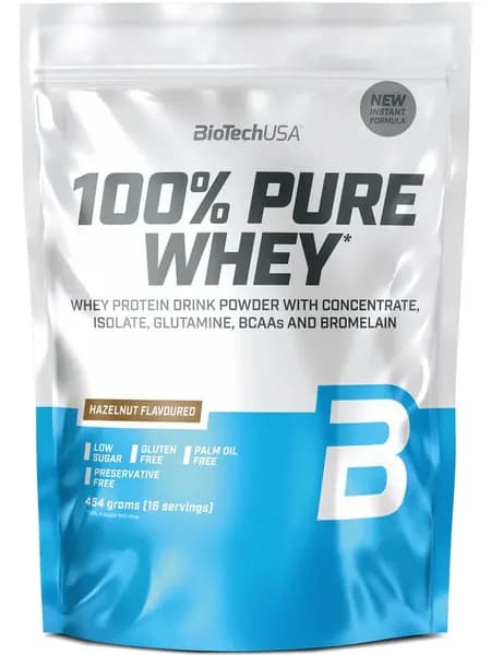 Сывороточный протеин BioTechUSA 100% Pure Whey 454 г, Лесной орех, Рост мышц, энергия, быстрое восстановление