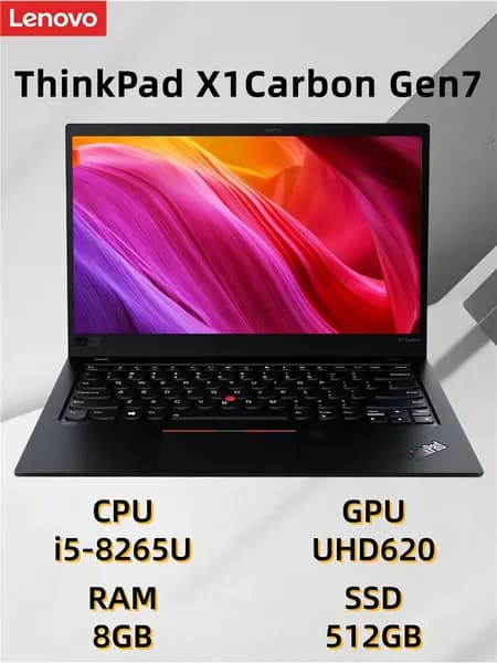 Lenovo Ноутбук 14", Intel Core i5-8265U, RAM 8 ГБ, SSD 512 ГБ, Intel HD Graphics 620, Windows Pro, черный, Английская раскладка