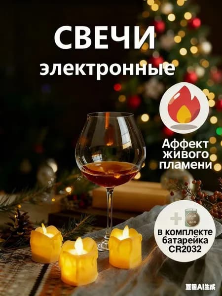 Свеча на батарейках / Светодиодная свеча "живой огонь" / led на батарейках - 2штука