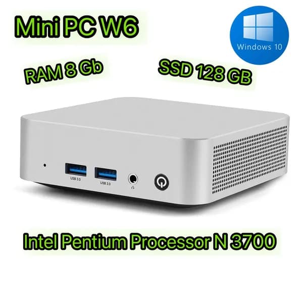 Мини-ПК (Intel Pentium N3700, RAM 8 ГБ, SSD 128 ГБ, Intel HD Graphics, Windows), серебристый