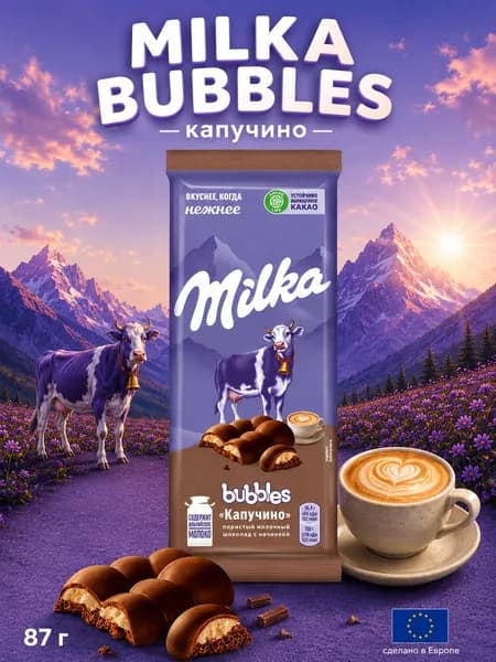 Milka, Шоколад Капучино Bubbles, 87 г