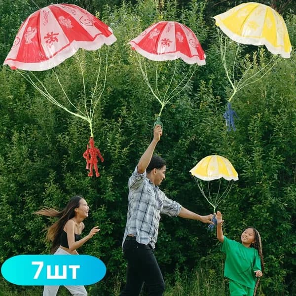 Игрушка парашютист с ручным запуском для детей на улицу,Подарок для ребенка на праздник и День рождения,7штук