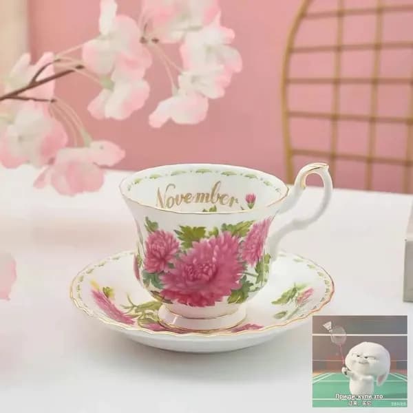 Чайная пара Royal Albert. Серия "Цветок месяца". Англия. Костяной фарфор. Клеймо 70-е гг. Сузуран в мае