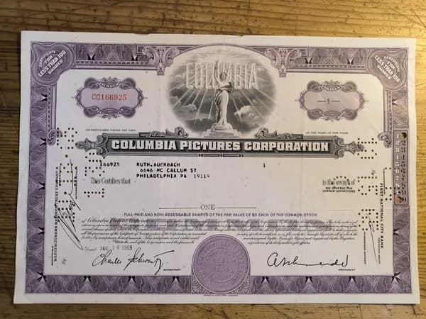 Облигация Columbia Pictures Corporation. 1965 г.