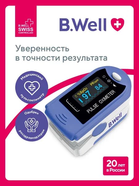 Пульсоксиметр на палец B.Well MED-320 для измерения уровня кислорода в крови и пульса