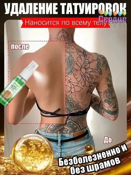 Спрей для удаления татуировок, Удаление перманентной татуировки,Удалить татуаж бровейх, без шрамов, без побочных эффектов, 30 мл