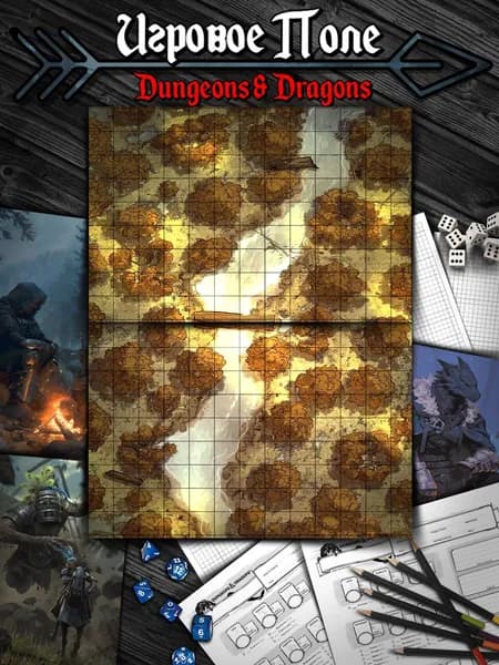 Игровое поле "Бревно в реке "(Тайлы) для DnD Dungeons & Dragons, Формат А4 Игровые карты ДнД