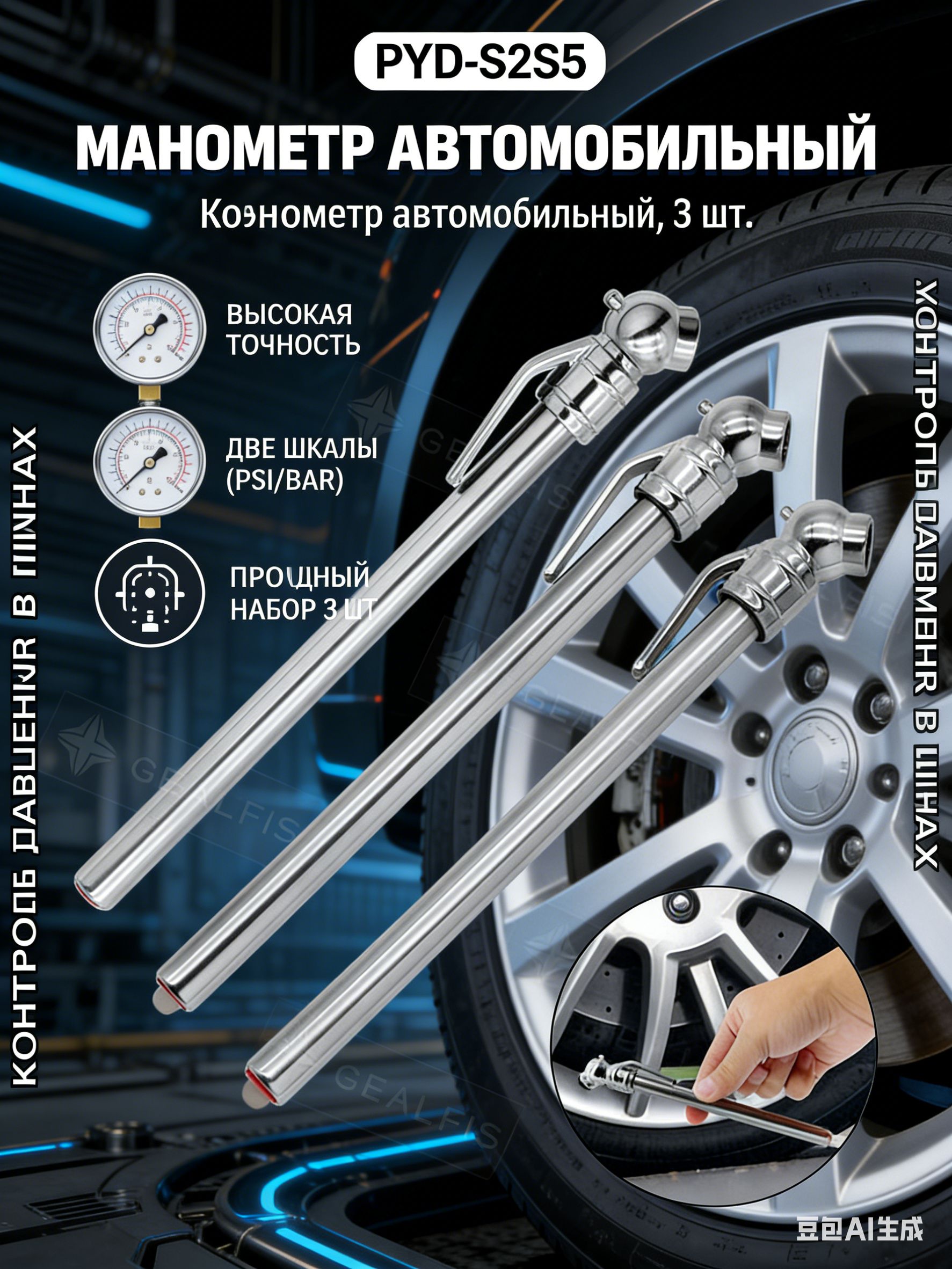 Манометр автомобильный, 1 шт.