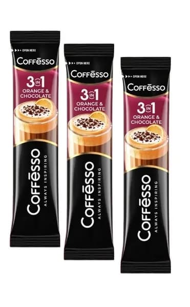 Напиток кофейный растворимый Coffesso Orange & Chocolate 3в1, со вкусом апельсина и шоколада, в стиках, 3 шт х 14 г