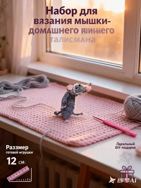 Набор для вязания мышки-домашнего талисмана, DIY крючком, включены пряжа и аксессуары, 12 см готовая игрушка, для рукоделия и подарков детям и взрослым