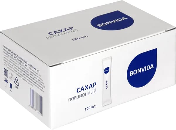 Сахар белый в стиках порционный BONVIDA, категория ТС2 100х5г