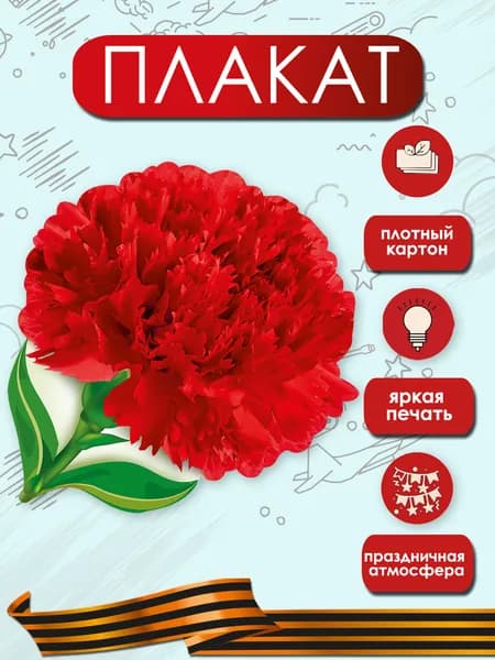 Плакат красная гвоздика 9 мая 80 лет
