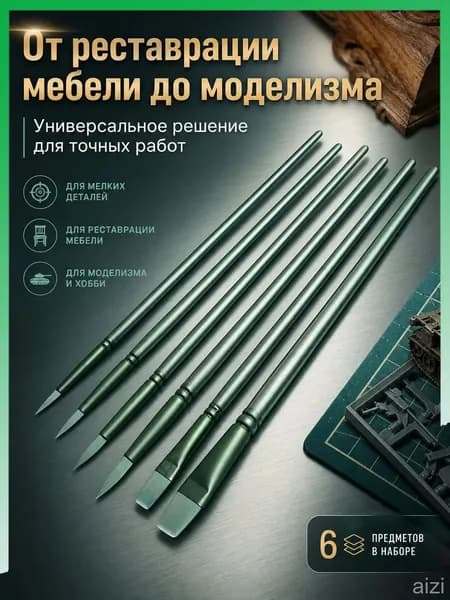 Набор кистей для рисования Круглая  № 0, 6 шт.
