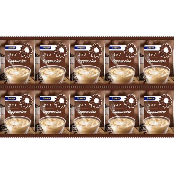 Кофейный напиток Лента Cappuccino 3 в 1 растворимый 180 г, набор: 10 штук