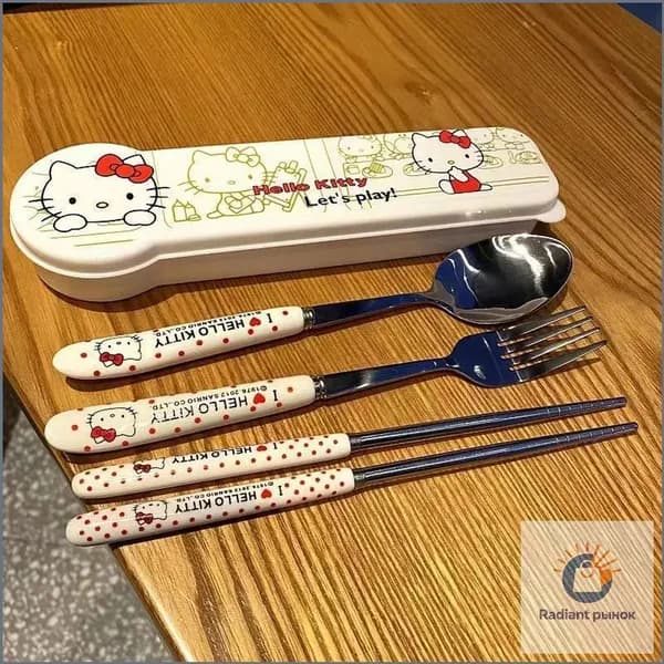 Hello Kitty Набор столовых приборов (вилка, ложка, палочки для еды) - Детский набор из нержавеющей стали, необходимый для путешествий и дома