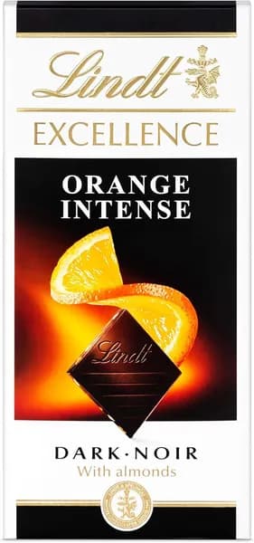 Шоколад тёмный с апельсином и кусочками миндаля Lindt Excellence ORANGE INTENSE 100 гр (Франция)